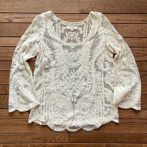 Popular Lace Style Top, Cream with Bell Sleeves, S/M